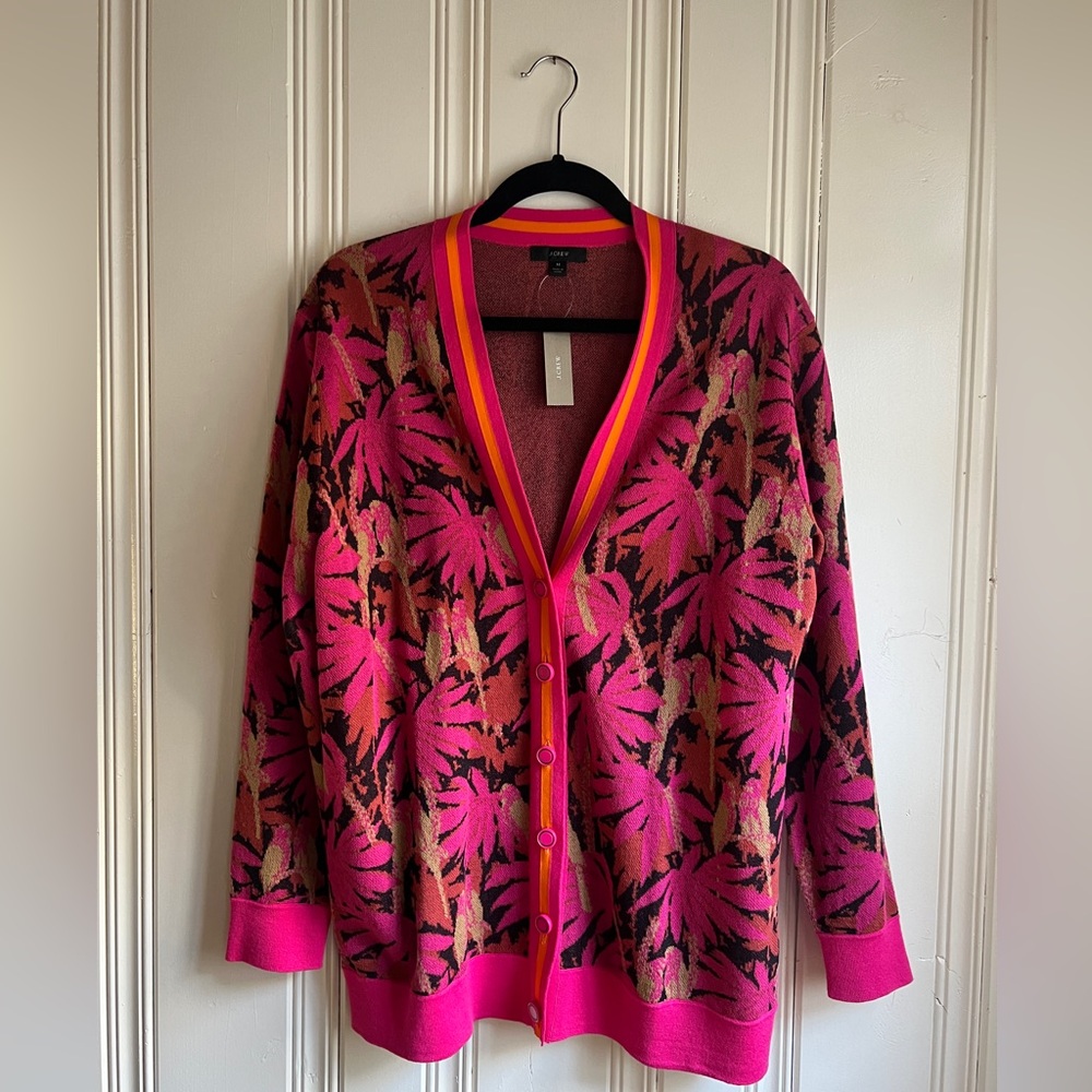 J. Crew NWT Boyfriend cardigan sweater in palm print Medium